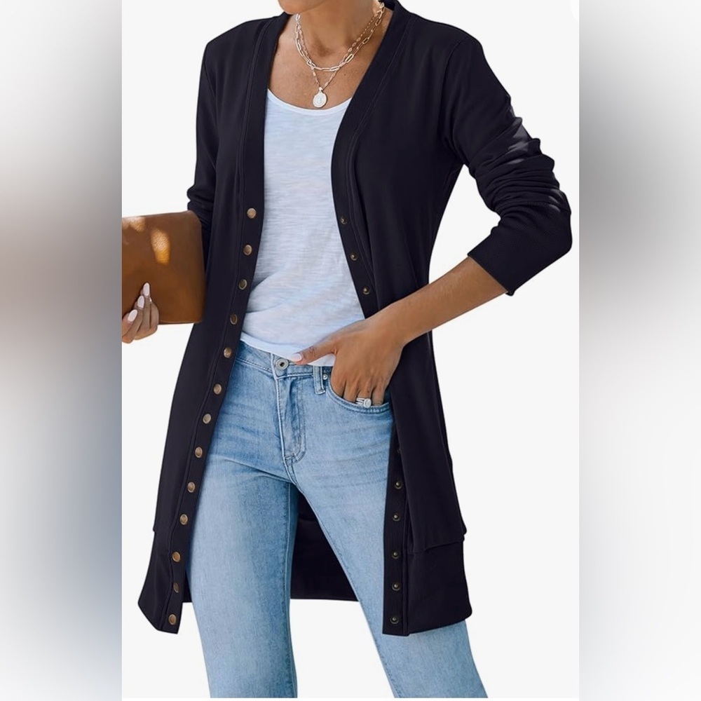 NWT MEROKEETY Long Sleeve Snap Knit Ribbed Neckline Cardigans size L